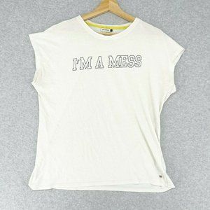 America Today Womens Sleeveless T-Shirt Size Medium “Im a Mess” Graphic Casual